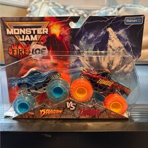 Dragon vs Zombie Toy Truck Set - Blue and Red fire & ice split